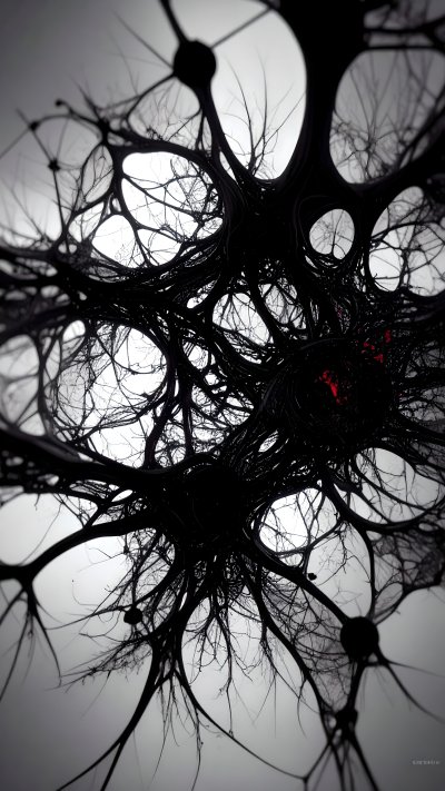 Abstract dark organic or neural network with red highlights