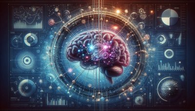 Brain circuit board design with data visualizations - AI and Neuroscie