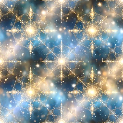 Golden fractal snowflake pattern with blue and gold bokeh light