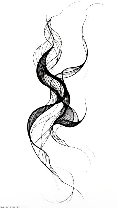 Abstract black and white flowing line art organic shape
