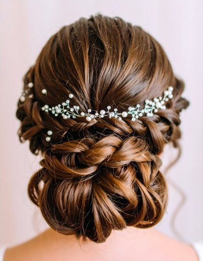 Elegant Updo with Pearl and Crystal Hairpiece