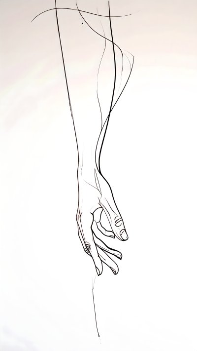 Minimalist black line art illustration of hand reaching