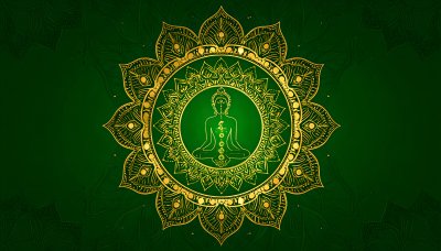 Golden Mandala with Seated Buddha and Chakra Visualization