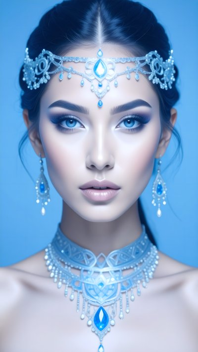 Elegant woman in silver blue jewelry portrait