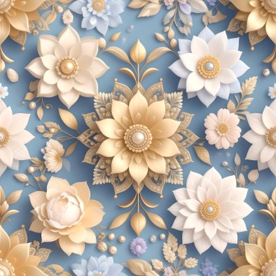 Seamless ornate floral pattern with gold and pastel digital art