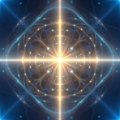 Glowing golden light with radiating cross and energy patterns