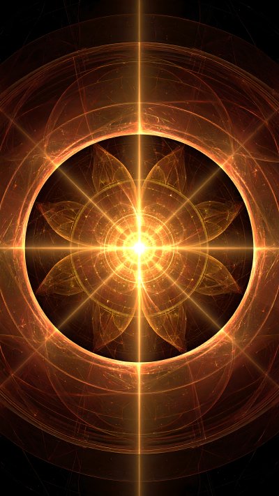 Golden fractal mandala, warm light, spiritual awakening