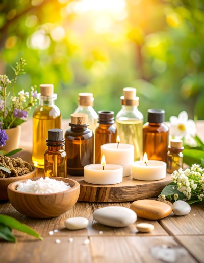 Aromatherapy bliss: Essential oils, salts, candles for tranquility