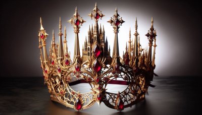 Golden Crown with Rubies and Castle: Royalty and Luxury Artwork