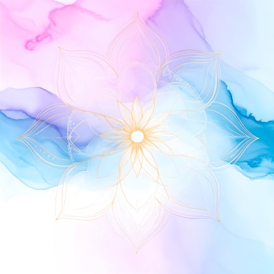 Golden Lotus on Pink and Blue Watercolor Wash