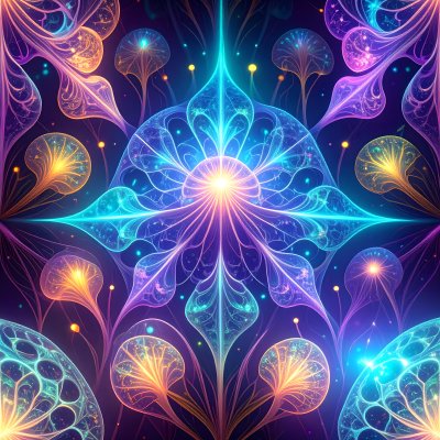 Vibrant glowing abstract patterns resembling flowers or neurons