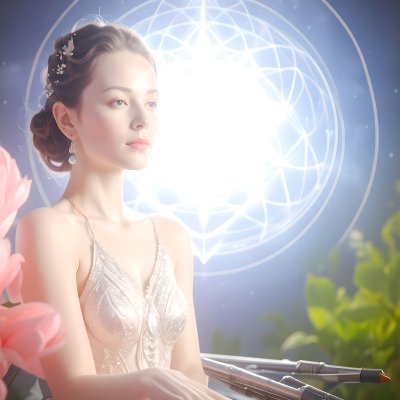 Ethereal flutist, sacred geometry, and mystic light.