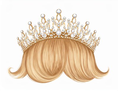 Elegant gold tiara with diamonds and pearls on luxurious blonde hair