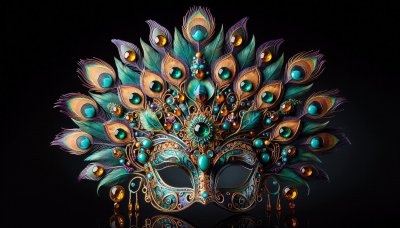 Jeweled Peacock Masquerade Mask with Gemstones on Black