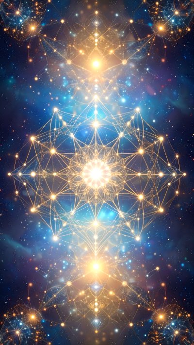 Radiant glowing geometric network in starry cosmos