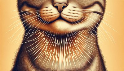 Detailed cat face illustration with whiskers and fur on golden backgro