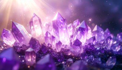 Enchanting amethyst crystal cluster radiating mystical purple light