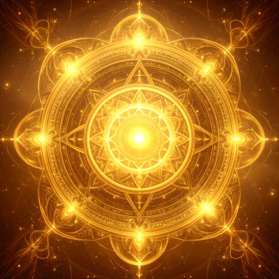 Mystical golden mandala radiating divine energy and cosmic patterns
