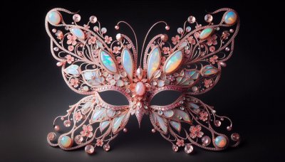 Rose Gold and Opal Butterfly Mask Illustration with Filigree and Gemst