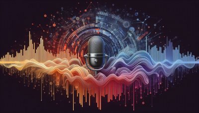 Retro Microphone with Colorful Sound Wave Visualization