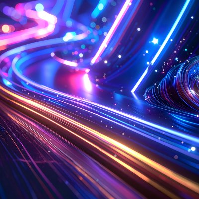 Neon streaks of pink, blue, orange on futuristic path