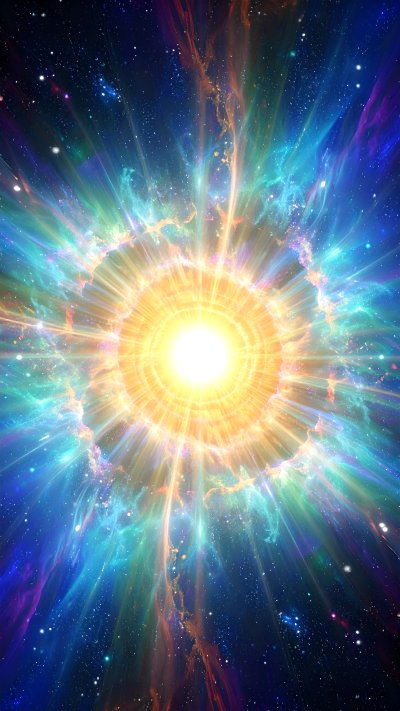 Cosmic explosion of vibrant colors, evoking awe and wonder.