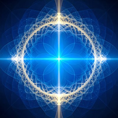 Mystical blue fractal mandala radiating cosmic energy
