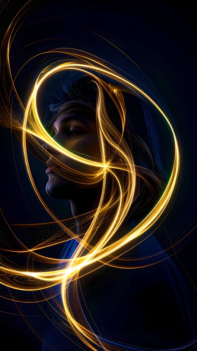 Deep thought, glowing aura, golden light