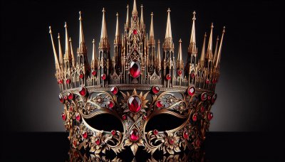 Gold and Ruby Crown Mask, Royal Luxury Illustration on Black
