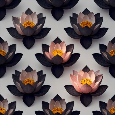 Seamless pattern of black and pink paper lotus flowers