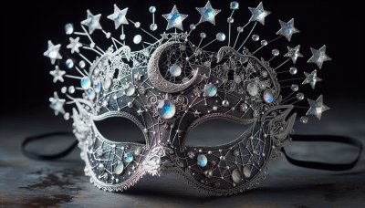 Silver masquerade mask with stars and moon, magic and mystery