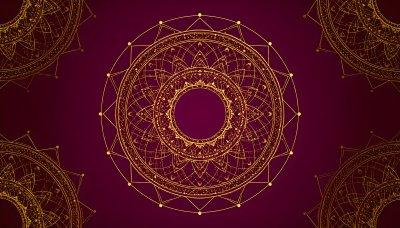 Mystical Golden Mandala on Burgundy Background, Evoking Wonder