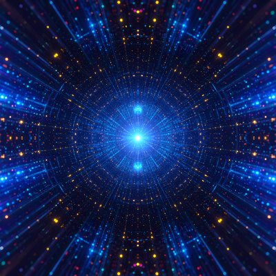 Futuristic abstract digital data tunnel with glowing lights