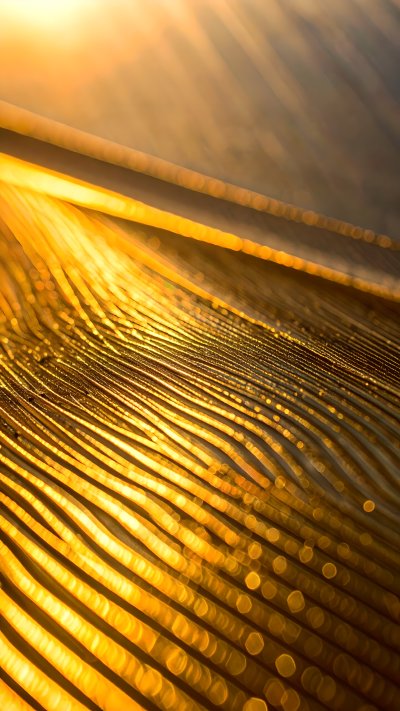 Golden feather, sunlit, magic bokeh