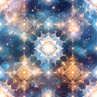 Glowing blue gold lotus flower pattern with mystic connections