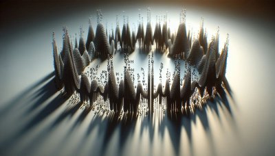 Abstract digital data visualization with peaks, letters and shadows