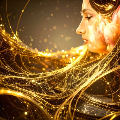 Golden light aura around a woman's profile with flowing strands