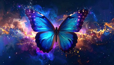 Celestial butterfly in a galaxy of swirling colors, magic and wonder