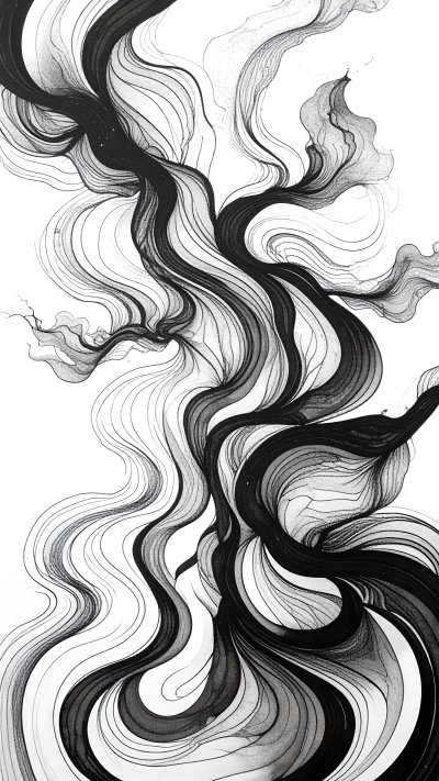 Abstract black and white organic flowing lines like swirling ink