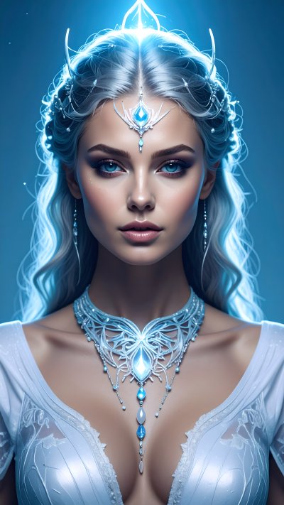 Fantasy ice queen portrait with crystal crown and necklace