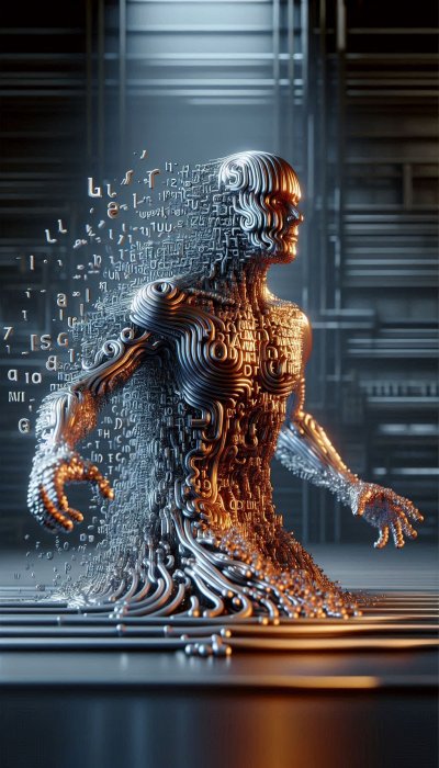 Metallic Circuit Figure: Humanity and Technology Fusion.