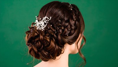 Bride with braided updo on green screen