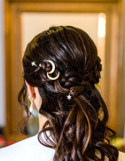 Dreamy Braided Updo with Moon and Star Hairpins