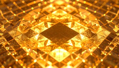Gold geometric crystal, bokeh lights, luxury, wonder