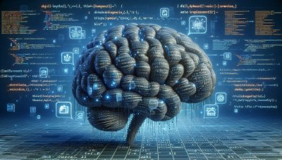 Brain Constructed of Circuitry with Glowing Blue Light, Representing A