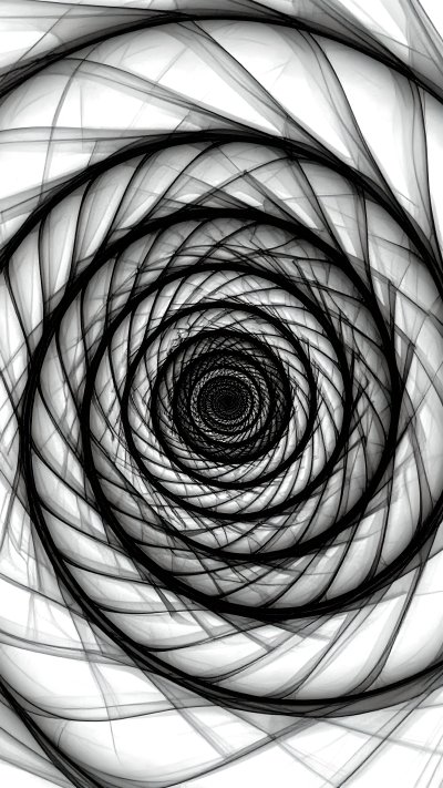 Abstract black and white spiral vortex tunnel visualization