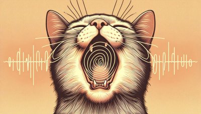 Yawning cat with sound waves: loud noise illustration