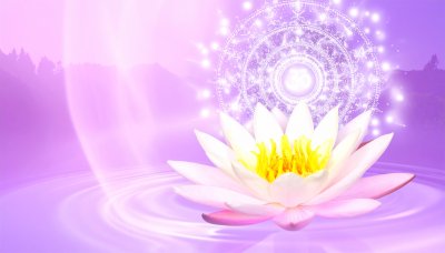 Lotus flower with spiritual aura in tranquil water