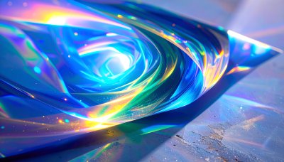 Mesmerizing holographic swirl of light with radiant rainbow colors