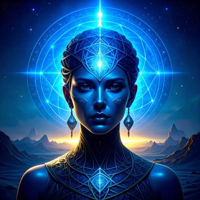 Mystical alien with glowing blue headdress